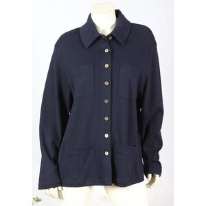 St. John Sport Women's Blue Gold Button Jacket Collared Shirt Size L